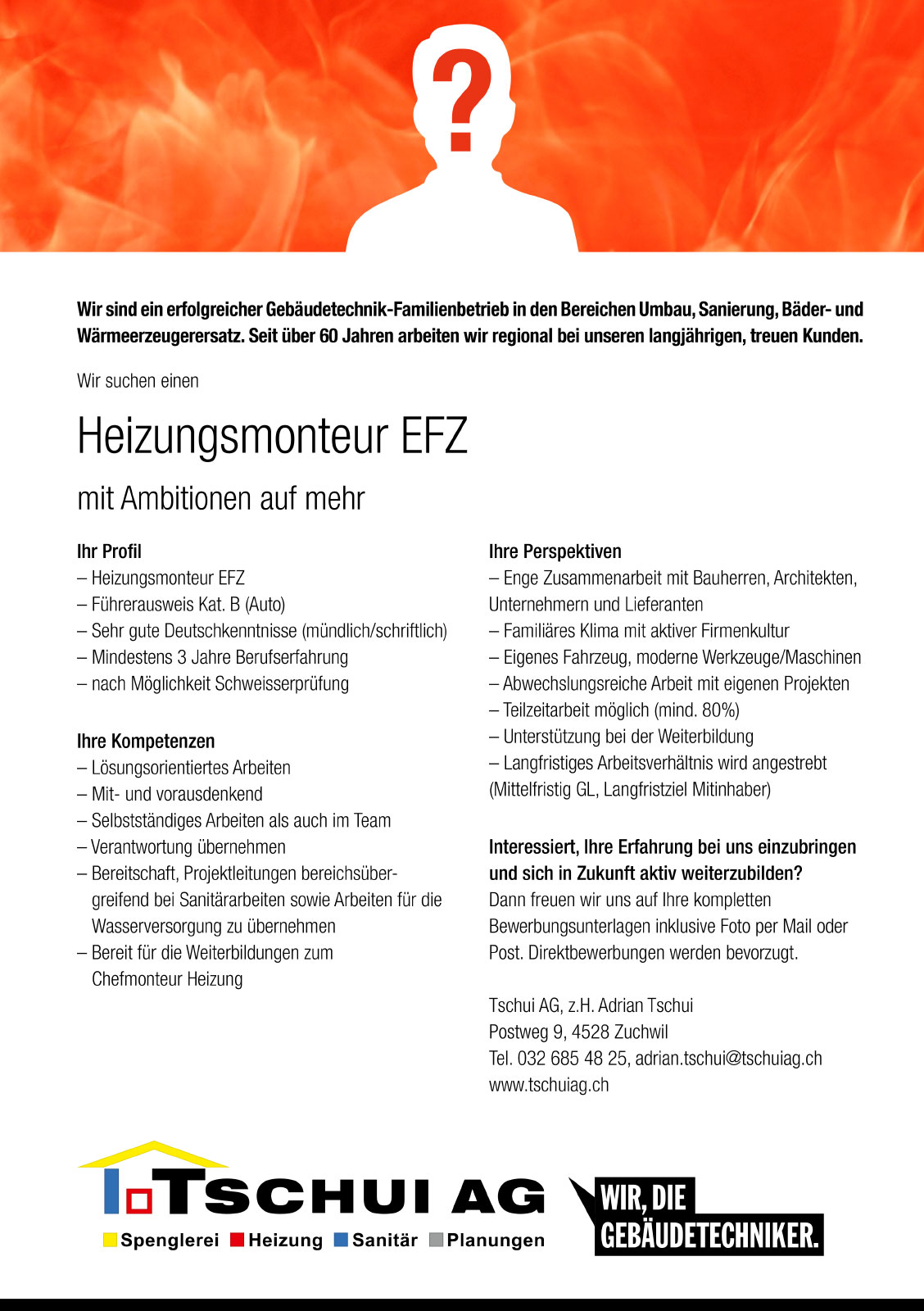 Jobs Tschui AG Heizung Sanitär Spenglerei Planung / Zuchwil Solothurn